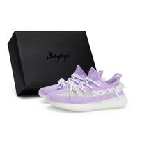 Adidas Originals Yeezy Boost 350 V2 Slip Resistant Abrasion Resistant Low top Casual Shoes Unisex White Purple HQ6316(Team80-S-BOX) 36