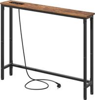 HOOBRO EBF52CXG01G1 Konsolinis staliukas su įkrovimo stotele, 100 cm siauras šoninis staliukas, sofos staliukas, įėjimo staliukas, svetainė, prieškambaris, metalinis rėmas, senovinė ruda ir juoda spalvos