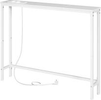 HOOBRO EWW52CXG01G1 Konsolinis staliukas su įkrovimo stotele, 100 cm siauras šoninis staliukas, sofos staliukas, įėjimo staliukas, svetainė, prieškambaris, metalinis rėmas, baltas