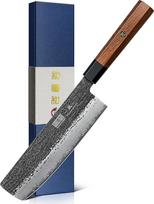 HOSHANHO 18 cm "Nakiri" peilis, japoniškas pjaustymo peilis, pagamintas iš aukštos kokybės anglinio plieno, profesionalus mėsos ir virtuvės peilis su ergonomiška palisandro rankena