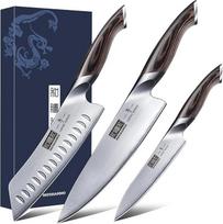 HOSHANHO Profesionalus virtuvinių peilių rinkinys, pagamintas iš nerūdijančio plieno, su virėjo peiliu, peiliu "Santoku" ir komunalinių reikmenų peiliu, 3 dalių rinkinys