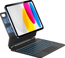 HOU klaviatūros dėklas "iPad" 11 kartos 2025 A16/10 kartos 2022, magnetinis stovas, "Bluetooth", "Multi-Touch Trackpad", "iPad 10th" dėklas su klaviatūra, QWERTZ, juodas