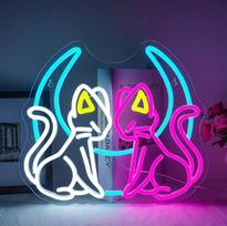 Ineonlife Mėnulio katė neoninis ženklas Dimmable spalvingas LED ženklas USB prievadas Mėnulio dvynių katė šviesa Miegamojo gyvenamasis kambarys Vaikų kambarys Šalis klubas