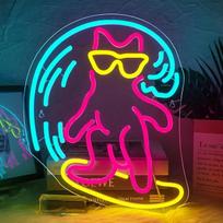 ineonlife Surfing Cat Neon Sign Surfing Cat LED ženklas Dimmable for Wall Decoration, Cat Neon Sign for Beach, Surfshop, Small Bar, Bedroom, Party Decoration