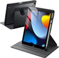 JETech sukamas dėklas "iPad 9/8/7" (10,2 colio, 2021/2020/2019 m. modelis, 9/8/7 kartos) su pieštuko laikikliu, 360 laipsnių kampu besisukantis apsauginis dėklas-stovas, permatoma nugarėlė (juodas)