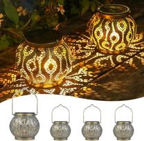 JOYCREATOR saulės žibintai, skirti naudoti lauke, 4 vnt., metaliniai LED saulės žibintai, skirti kabinti lauke, IP65 vandeniui atsparūs saulės žibintai, skirti lauko sodo dekoracijoms, skirti balkonams, terasoms, verandoms, vejoms (mėlynas varis)