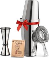 Kokteilių rinkinys "Mixology & Craft Cocktail Set" - nerūdijančio plieno kokteilių plaktuvas ir baro reikmenys - sidabrinis kokteilių maišymo rinkinys