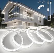 KSIBNW LED juosta lauke 10 m, 230 V neoninė LED juosta Vandeniui atspari IP65 vamzdžio balta 6000 K LED juosta Lanksti lauko 145 LED/M šviesos juosta su maitinimo šaltiniu ir kištuku, skirta lauko vidaus apdailai