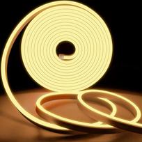 KSIBNW Neoninė LED juosta, šiltai balta, 10 m ilgio LED juosta su maitinimo šaltiniu ir LED valdikliu, 230 V lanksti vandeniui atspari IP65 neoninė šviesos juosta miegamajam, vidaus ir lauko reikmėms, dekoravimui "pasidaryk pats