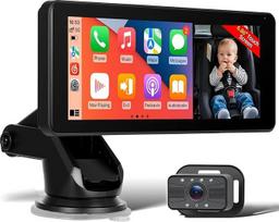 Kūdikių automobilio kameros monitorius su 6,86 colių IPS ekranu, belaidžiu "CarPlay" ir "Android" automobiliu, 1080P galinės sėdynės kūdikio kamera su naktiniu matymu, "AirPlay", "Bluetooth", FM/AUX garso sistema, lengvai montuojamas automobilio ekranas