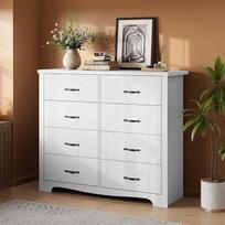 LINSY HOME 120 cm pločio komoda - moderni komoda - spintelė su 8 stalčiais - stalčių spinta - komoda svetainėje, prieškambaryje, miegamajame - balta 120 x 102 x 40 cm