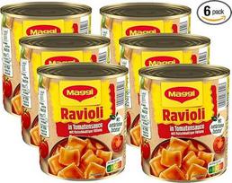 MAGGI Ravioli pomidorų padaže, koldūnai su aštria mėsa, vaisių pomidorų padaže, skanus paruoštas maistas, idealiai tinka stovyklavimui, 6 vnt. (6 x 800 g)