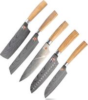MasterPro Tetsu : Küchenmesser : Komplettes Set mit 5 japanischen Messern : Perfekt zum Schneiden aller Arten von Lebensmitteln : Professionelle Küche : Griffe aus Olivenholz