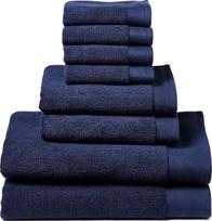 Mėlynos spalvos 8 rankšluosčių rinkinys, aukščiausios kokybės viešbučių ir SPA, 2 vonios rankšluosčiai 70 x 140 cm, 2 rankšluosčiai 40 x 70 cm, 4 veido rankšluosčiai 30 x 30 cm, 100 % aukščiausios kokybės medvilnė, 600 g/m², pagaminti Portugalijoje, tvarū