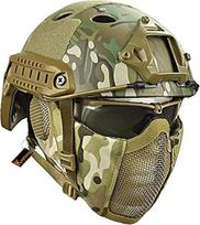 MH Taktik Greitas šalmas kartu su sulankstoma ausų apsauga Pusė veido tinklelio kaukė ir akiniai Airsoft Paintball CS žaidimui