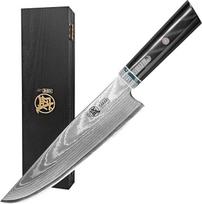 MITSUMOTO SAKARI 20 cm japoniškas "Gyuto" virėjo peilis, profesionalams skirtas rankomis kaltas virėjo peilis, damaskinis virėjo peilis HAP40 iš miltelinio plieno (palisandro rankena ir medinė dėžutė)