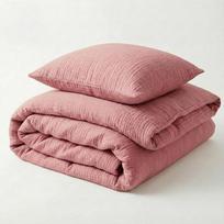 Muslino vaikiška patalynė 200 x 135 cm su užvalkalu ant pagalvės 80 x 80 cm [Powder Pink] - 100 % ekologiška medvilnė ir "Oeko-Tex" testas - muslino patalynės komplektas mergaitėms ir berniukams - pagamintas Europoje