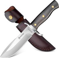 NedFoss medžioklinis peilis, aštrus medžioklinis peilis, išgyvenimo peilis lauke, aštrus D2 peilis su išskirtiniu odiniu dėklu, raudonmedžio rankena, 59-60HRC, itin aštrus, juodas