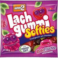 nimm2 Lachgummi Softies Red Fruit, 1 x 225 g, įdaryta vaisių guma su vaisių sultimis ir vitaminais