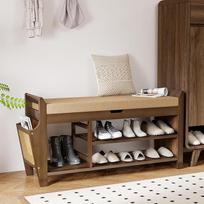 Pamapic Schuhbank mit Sitzfläche, Schuhschrank aus Bambus, Schuhregal mit Sitzbank mit 3 Fächern, Verstecktem Stauraum, Regalen für den Eingang, Wohnzimmer, Flur, Schlafzimmer, 100 x 30 x 50 cm