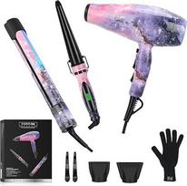 PARWIN PRO BEAUTY 3-in-1, plaukų džiovintuvas tiesintuvas garbanotuvas, stiliaus rinkinys, jonų plaukų džiovintuvas, tiesintuvas garbanojimui ir tiesinimui, garbanotuvas kūginis, dovanų rinkinys moterims, "Galaxy Star" raštas