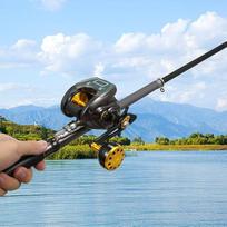 Per USB aufladbare Baitcasting-Rolle aus Carbon - 9+1 BB Angelrolle mit Display, High-Speed 6,4:1 Übersetzung, magnetisches Bremssystem - Baitcaster-Rolle für Rechtshänder