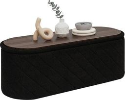 PINPLUS suolas su laikymo vieta, ovalus minkštas suolas, sulankstomas kojūgalis, lovos suolas iš audeklo "Boucle", skirtas miegamajam, svetainei, juodas, 110 x 38 x 38 cm