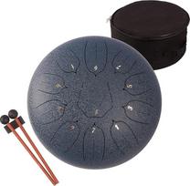 Plieninis būgnas su liežuvėliu, 12 colių / 30 cm plieninis būgnas su liežuvėliu, C-dur, 11 natų, rankinis būgnas HandPan Drum su būgnų lazdelėmis, natų knyga, krepšiu ir pirštų pagaliukais (tamsiai mėlyna)