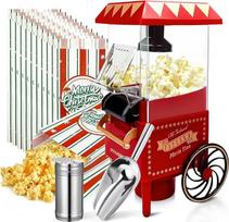 Popcorn-Maschine, Heißluft-Popcorn-Maker-Set, Geschenk-Box, tragbare Popcorn-Popper-Maschine, 10 Tassen, ölfrei, Retro-Stil, kompakt und niedlich (Rot-3)