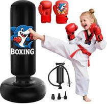Qoosea Boxsack für Kinder von 3-8 Jahren, 130cm Standboxsack Aufblasbarer mit Boxhandschuhe Boxsack Stehender, Geschenk für Jungen und Mädchen Üben von Karate, Kickboxen, Taekwondo, MMA