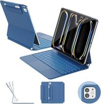 RAYMCRAFT "iPad Pro" 13 colių (M5/M4, 2025/2024) dėklas su klaviatūra, "Magic Keyboard" su rašiklio laikikliu, 11 spalvų foniniu apšvietimu, "Multi-Touch Trackpad", magnetinis stovas, plieninis mėlynas