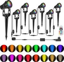 RGB LED sodo apšvietimas, 18 W, 6 sodo prožektorių rinkinys su įžeminimo smaigaliu, IP65 atsparus vandeniui, 16 spalvų, lauko apšvietimas sodui, kiemui, vakarėliui, medžiams, sodo lempos kabelio kištukas, lauko prožektorius 12 V
