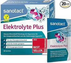 sanotact Electrolyte Plus (20 maišelių) - elektrolitų milteliai skysčių balansui - kalio ir magnio elektrolitų balansui palaikyti - 100% veganiškas - atstatomasis gėrimas - apelsinų skonio