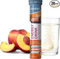 sanotact Energy Drink Energiniai gėrimai šnypščiančios tabletės Iced Tea Peach (20 vnt.) - taurinas + kofeinas + B grupės vitaminai - be cukraus ir kalorijų - energijai, ištvermei ir dėmesio koncentracijai