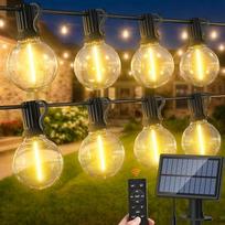 Saulės LED nuotolinio valdymo pasakų žibintai lauke - 30 m 100 pėdų G40 LED lauko saulės pasakų žibintai 3 režimai su oro sąlygoms atsparia G40 lempa IP44 Vandeniui atsparūs lauko pasakų žibintai sodui, balkonui, markizei, pavėsinei