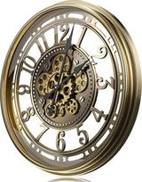 Sieninis laikrodis didelis 53 cm su judančia pavara, derliaus retro pramoninis metalinis sieninis laikrodis romantiški numeriai kambariui namuose virtuvė miegamasis biuras mokykla (retro bronza)