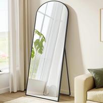 SONGMICS pilno ilgio veidrodis 165x60 cm išlenktas stovintis veidrodis Aliuminio lydinio rėmas Grūdintas stiklas Miegamojo kambario spinta Tušinukai Juoda LFM039BD01