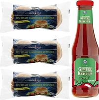 Su "Pufai Grocery", Hamburgerio bandelė XXL su sezamu, 4 pakuotės, 300 g x 3 pakuotės + "VW Spice Ketchup" kečupas, 500 ml x 1 vnt.