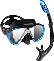 Suaugusiųjų nardymo akiniai su anti-fog Snorkel kauke, plaukimo kauke, grūdinto stiklo ir nosies dangteliu nardymui ir plaukiojimui