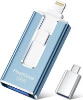 SUDEHO USB atmintinė 256GB "iPhone", MFi sertifikuota 4 in 1 atmintinė "iPhone" / "iPad" / "Android" / asmeniniams kompiuteriams, "Flash" atmintinė su "Plug and Play" atsargine kopija nuotraukoms ir vaizdo įrašams, greitas perdavimas, pelenų mėlyna