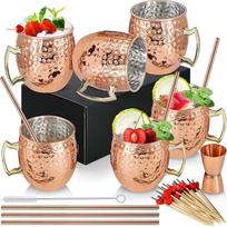 SuproBarware [Dovanų rinkinys] "Moscow Mule" puodeliai variniai 19oz 6 variu dengtų nerūdijančio plieno puodelių rinkinys Rankų darbo variniai puodeliai su rankena, skirti atšaldytiems kokteiliams šaltų gėrimų puodeliai