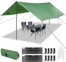 Tentas su stulpais, neperšlampamas palapinės tentas, 3 x 4,5 m, palapinės brezentas, neperšlampamas su kilpomis, stovyklavimo brezentas, tentinė pastogė stovyklavimui, hamakui, žygiams, piknikui, kelionėms, lauke