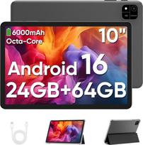 TUOHAITIME "Android 16" planšetinis kompiuteris 10 colių, 24GB RAM + 64GB ROM 2TB išplečiamas planšetinis kompiuteris, ekrano raiška 1280p, "Unisoc T606" aštuonių branduolių procesorius, "WiFi 6" / dviguba kamera / veido atpažinimo funkcija / GPS / 6000 m