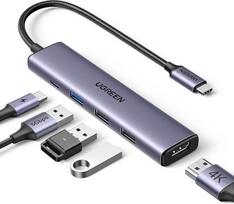 UGREEN Revodok 105 USB C šakotuvas PD100W, 4K HDMI, 3 x USB A duomenų prievadai USB C adapteris Daugiaportis adapteris, suderinamas su "iPhone 17/16", "Galaxy S24", "Surface", "MacBook Pro/Air", "iPad Pro/Air", "Steam Deck" ir kt.