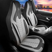 Universalūs automobilių sėdynių užvalkalai lengviesiems automobiliams ir visureigiams - "Premium" priekinių sėdynių užvalkalas, pagamintas iš lino, pilkos/juodos spalvos, suderinamas su oro pagalvių užvalkalas, automobilio sėdynių užvalkalas, pilnas kompl