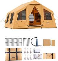 VEVOR pripučiama palapinė stovyklavimui 8-12 žmonių su rankine pompa, 4,8 x 3,6 x 2,2 m Glamping palapinė su 2 stoglangiais, stogeliu, orkaitės jungtimi, 2 durimis ir tinkliniais langais, laikymo krepšiu