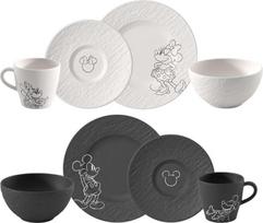 Villeroy & Boch Manufacture Rock - Peliukas Mikis - pusryčių rinkinys, 8 dalys, juoda/balta, galima plauti indaplovėje ir mikrobangų krosnelėje, šiferio išvaizdos su "Disney" Peliuko Mikio kreidos dekoru, aukščiausios kokybės porcelianas