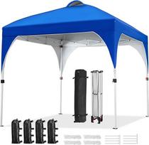 Yaheetech Sulankstoma pavėsinė 2,4 x 2,4 m Pop-Up pavėsinė, reguliuojamo aukščio sodo pavėsinė, atspari vandeniui ir apsauganti nuo saulės, vakarėlių palapinė, sodo palapinė su ritininiu krepšiu lauko rinkai, sodui, kiemui, mėlyna