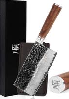 YOUSUNLONG Mėsininko peilis "Damask Block Knife" - 175 mm ilgio pjaustymo peilis iš damaskinio plieno - itin aštrus profesionalus virtuvinis peilis su damaskine geležte ir riešutmedžio rankena, virėjo peilis, serija "Walnut