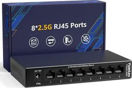 YuanLey 8 prievadų 2,5G Ethernet komutatorius, daugiagigis 2,5Gb/s tinklo komutatorius, nevaldomas, su 8 x 2,5GbE RJ45 prievadais, "Plug & Play", montuojamas ant darbastalio / sienos, metalinis LAN komutatorius be ventiliatoriaus, skirtas NAS, "WiFi 6 A